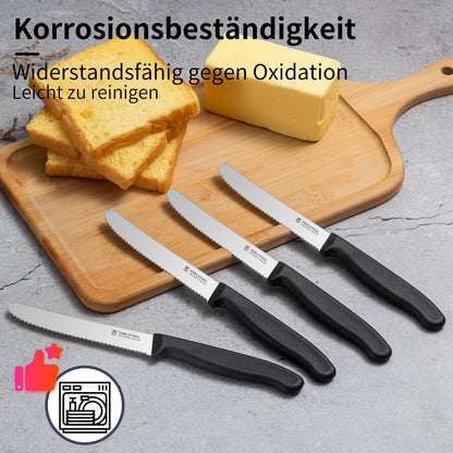 Hochwertiges Edelstahl Wellenschliff Frühstücksmesser (6 Stück) mit Kunststoffgriff: Spülmaschinenfest