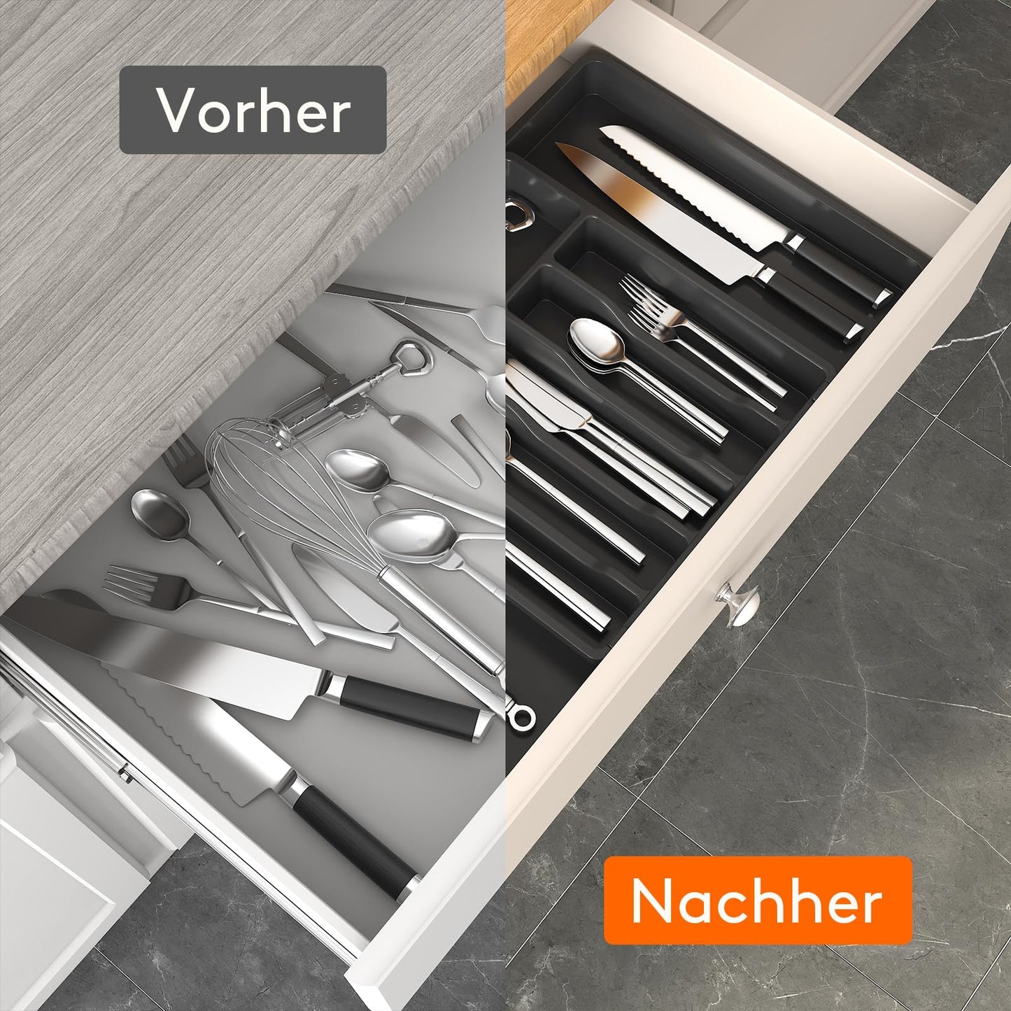 LIFEWIT Verstellbarer Besteckkasten für Küchenschubladen aus Kunststoff