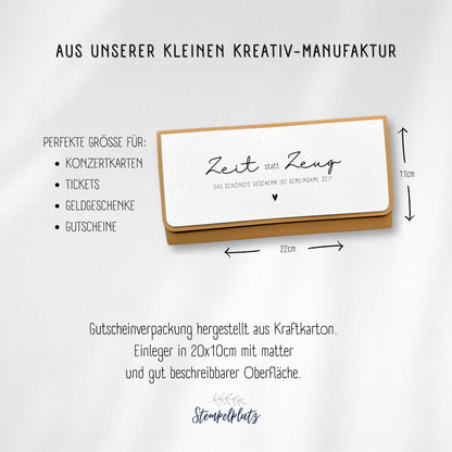 Time instead of stuff (11x22cm): Stylish gift packaging for special moments