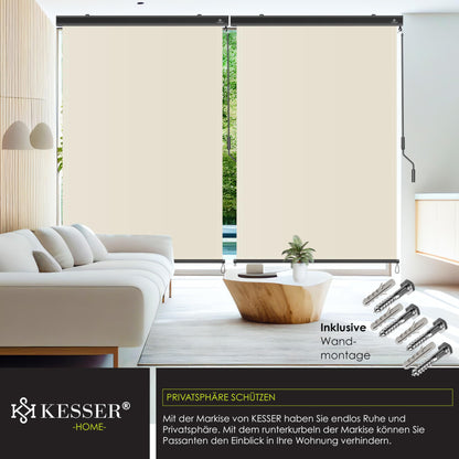 KESSER® vertical awning with hand crank mechanism: sun and privacy protection including mounting kit &amp; cover