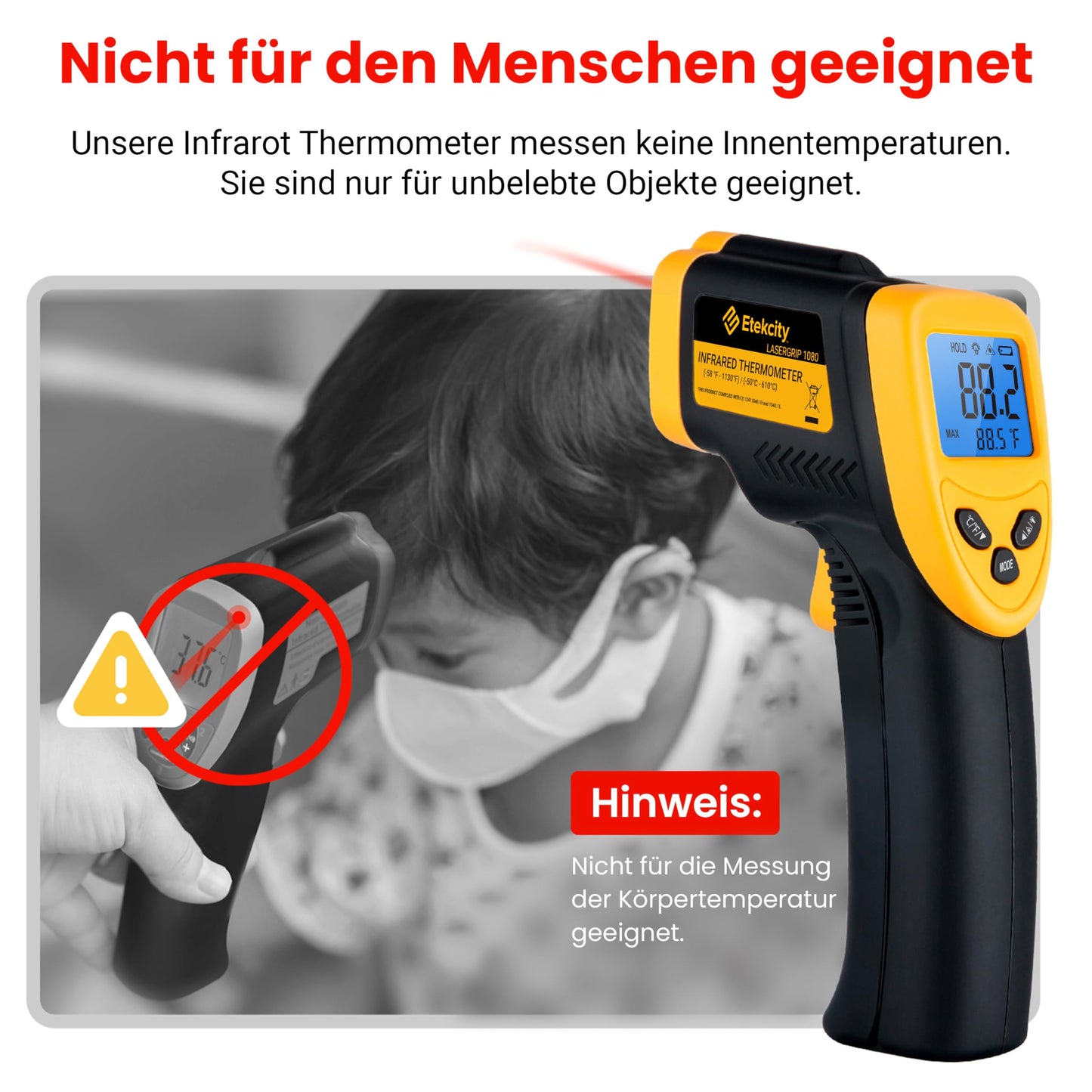 Industrie Digital Infrarot Thermometer -50 bis +610°C mit LCD Beleuchtung (Nicht für Menschen)