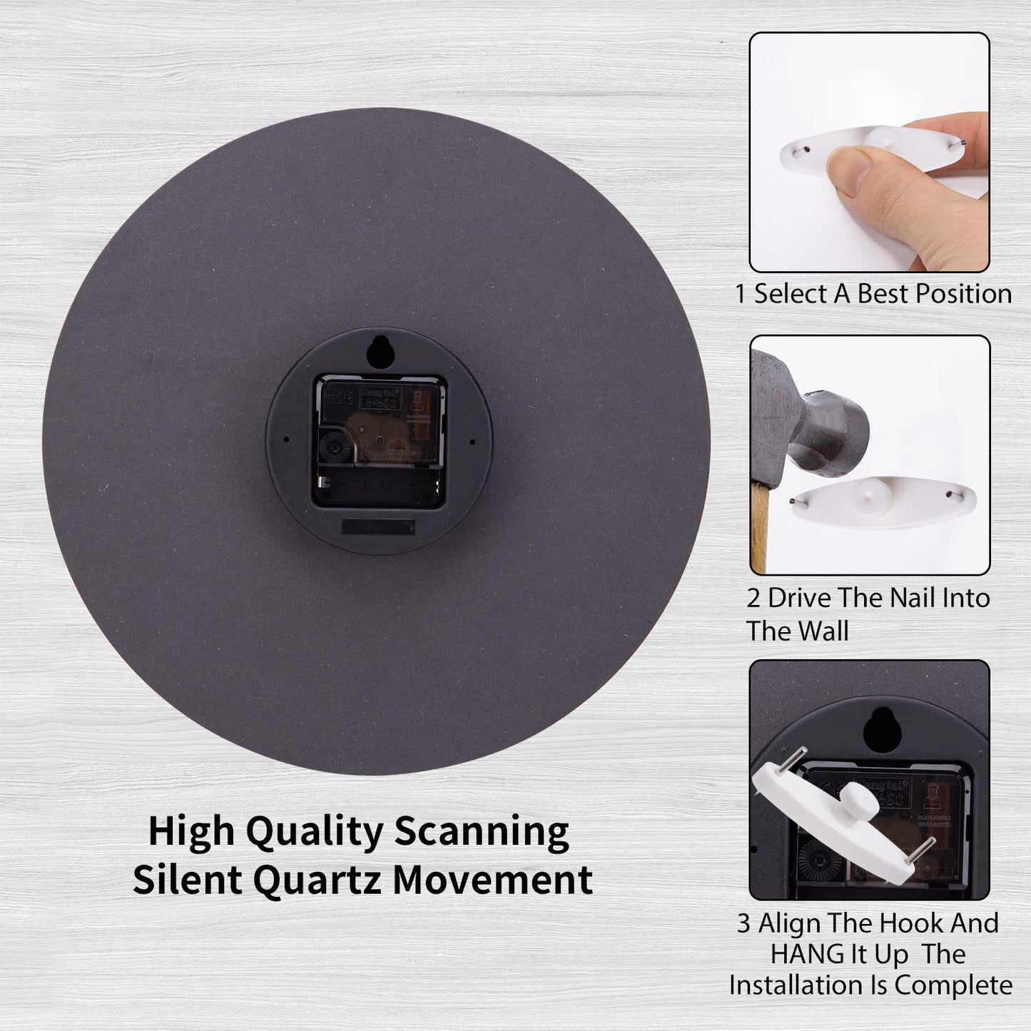 Holz Quarz-Wanduhr (30cm) ohne Tickgeräusche für Wohnzimmer, Küche: Batteriebetrieben