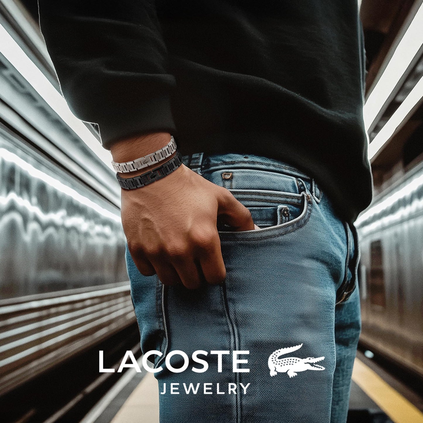 Lacoste 'METROPOLE' Edelstahl-Armband für Herren verziert mit Petit-Piqué-Muster
