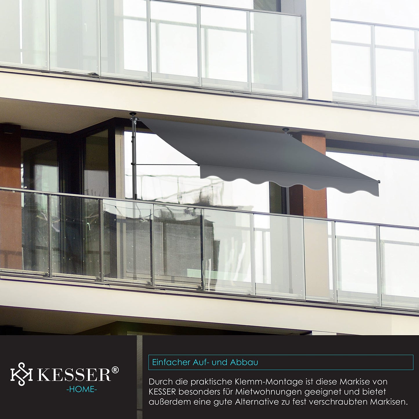 KESSER® Sonnenschutz Klemmmarkise für Balkon & etc. | Höhenverstellbar ohne Bohren (Anthrazit)