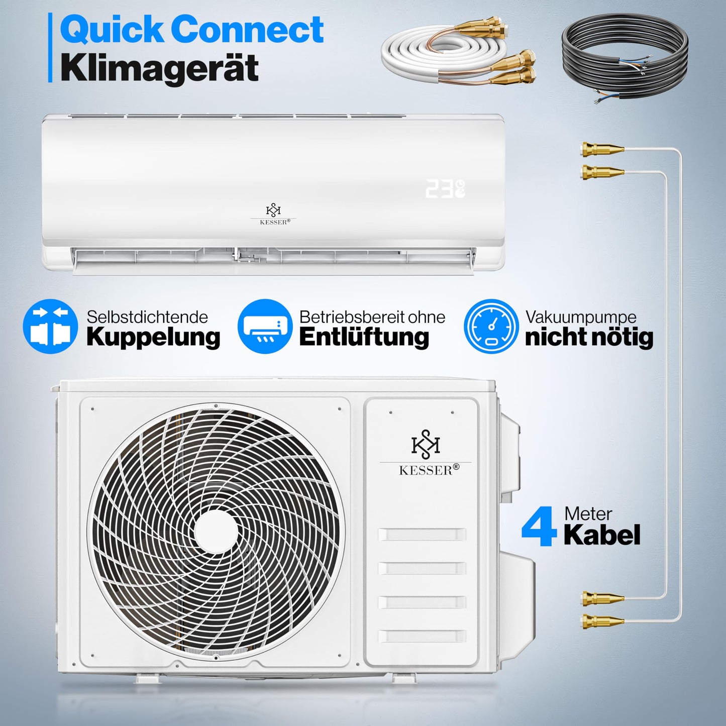 KESSER® 'Quick Connect' Split Air Conditioning Set with Heating Function: 12000BTU, 3.4kW, WiFi &amp; App
