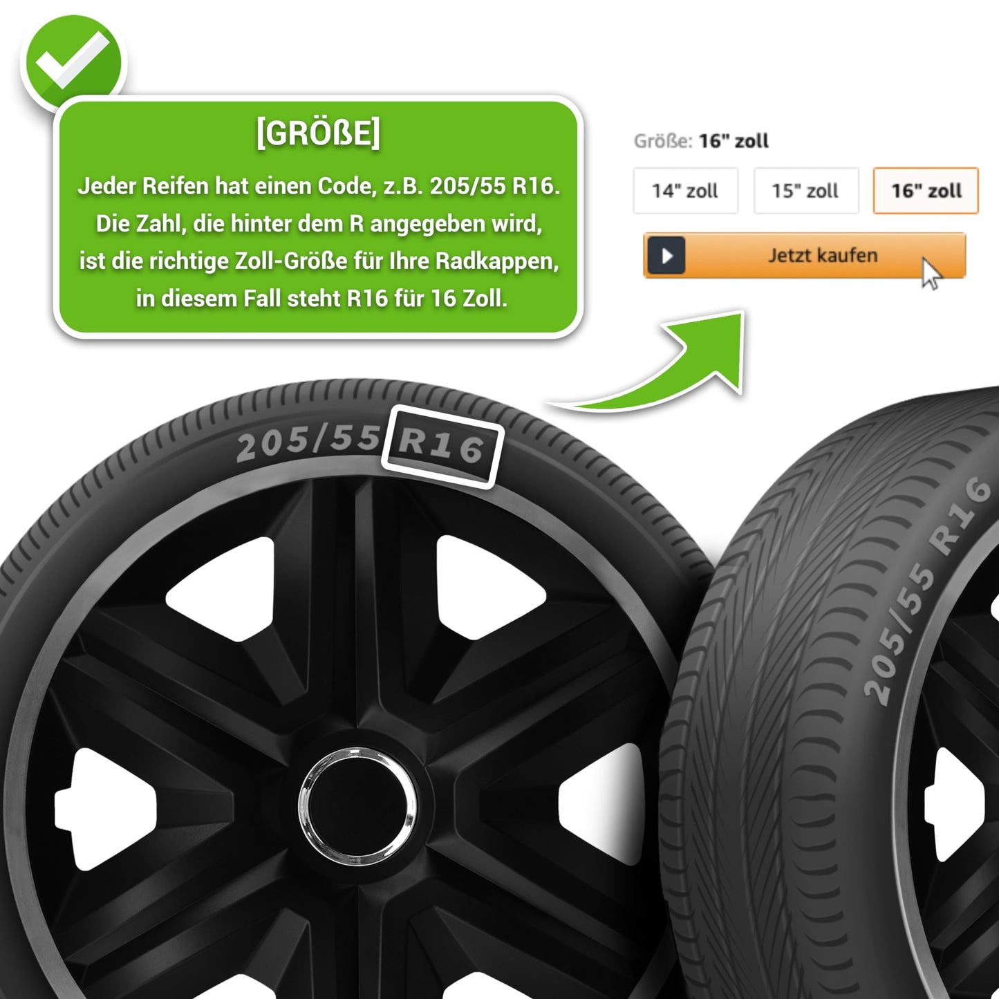 Hubcaps (15 inches) suitable for all steel rims (set of 4): Adjustable locking ring | Black-Graphite