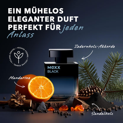MEXX BLACK Man Eau de Parfume (50ml) mit aquatisch-holzigen Noten