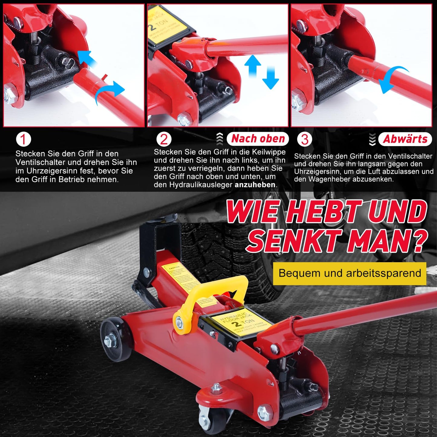 Hydraulik-Wagenheber mit hydraulischer Kolben-Schnellhubpumpe | 1.5 Tonnen Kapazität