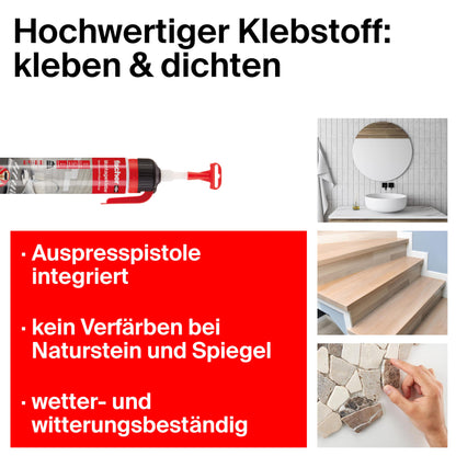 fischer Montagekleber (Super Stark) für Innen und Außen | 300g: Stein, Beton, Emaille, Keramik, uvm...