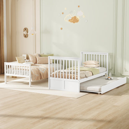 Kinder-Etagenbett 'Kehun' (90×200cm) mit ausziehbares Rollbett und Leiter für 2-3 Kinder