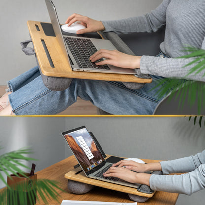 RICOO Laptopkissen Knietablett mit Kissen XXL Betttablett Laptoptisch Bambus & Mauspad Schoß Kissentablett LA0035 Notebook Laptop Unterlage Lapdesk Ständer Computer Tablett-Tisch für Couch Bett Sofa