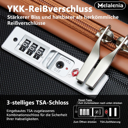 MELALENIA Hartschalen Reisekoffer-Set (7-teilig): Super-Leicht, TSA-Schloss | Schwarz