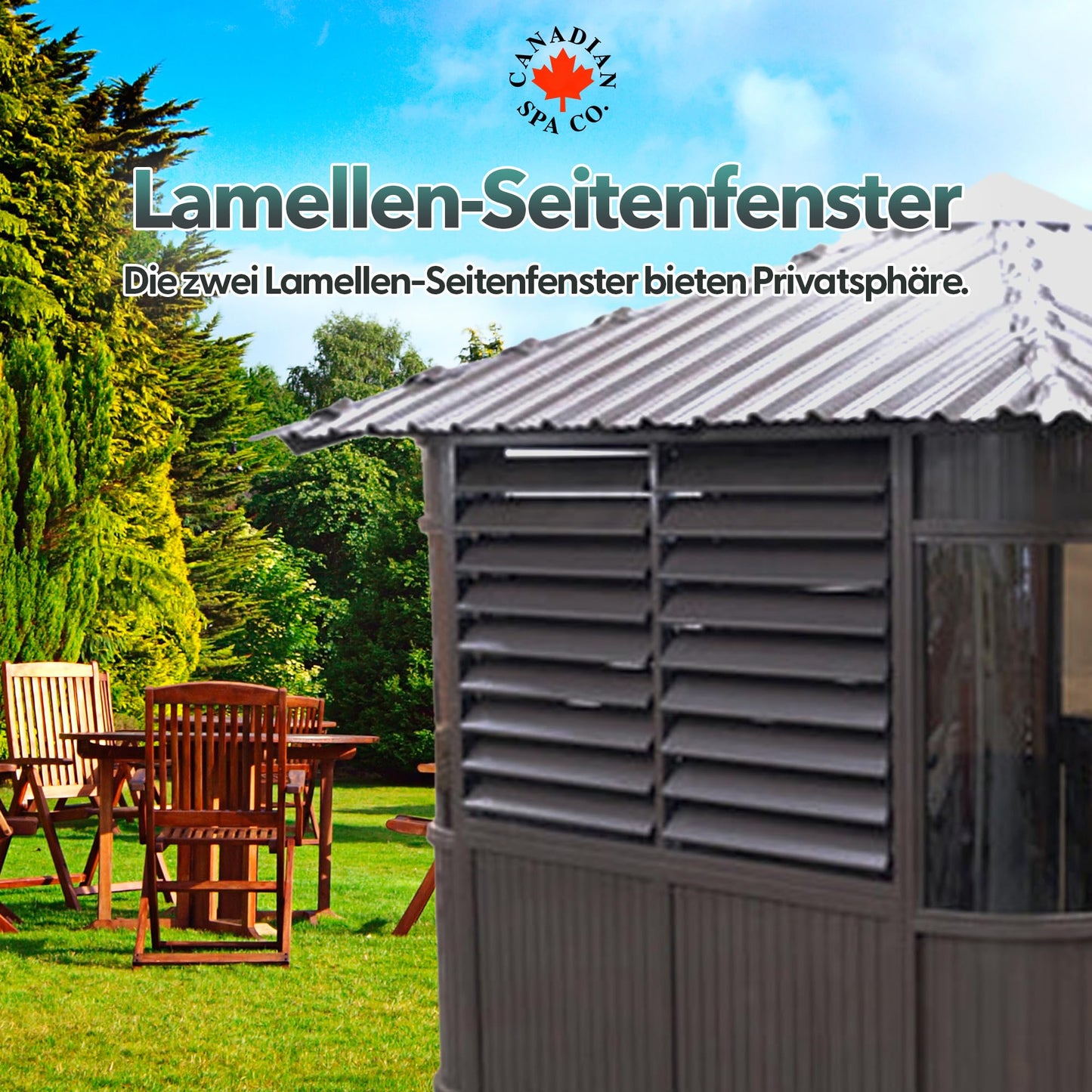 CANADIAN SPA CO. 'Fraser' HotTub Pavillon in Braun: Freistehend, Lamellen- & Dachfenster