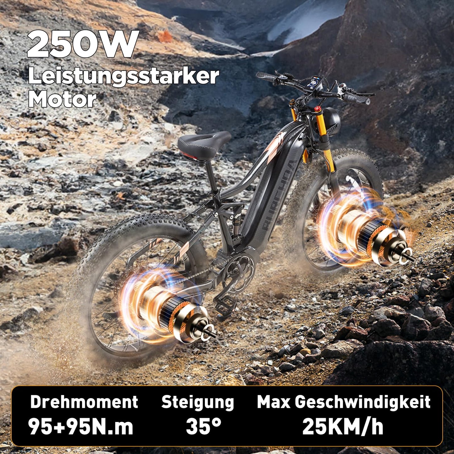 BURCHDA HC26 Dual-Motor E-Bike mit LCD-Display: 190Nm, 1440Wh Akku bis 160km