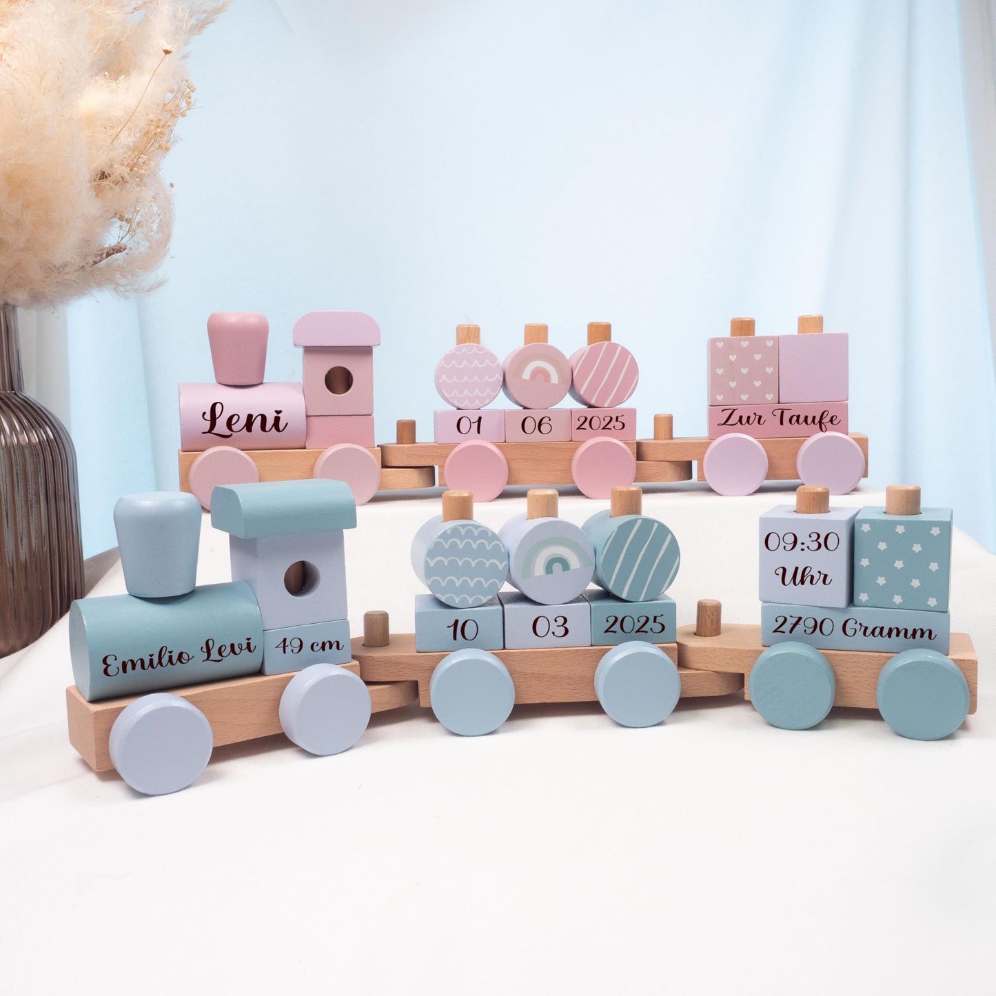minipishop® personalisierte Baby Holz-Eisenbahn: Geschenk zur Geburt mit Name & Datum