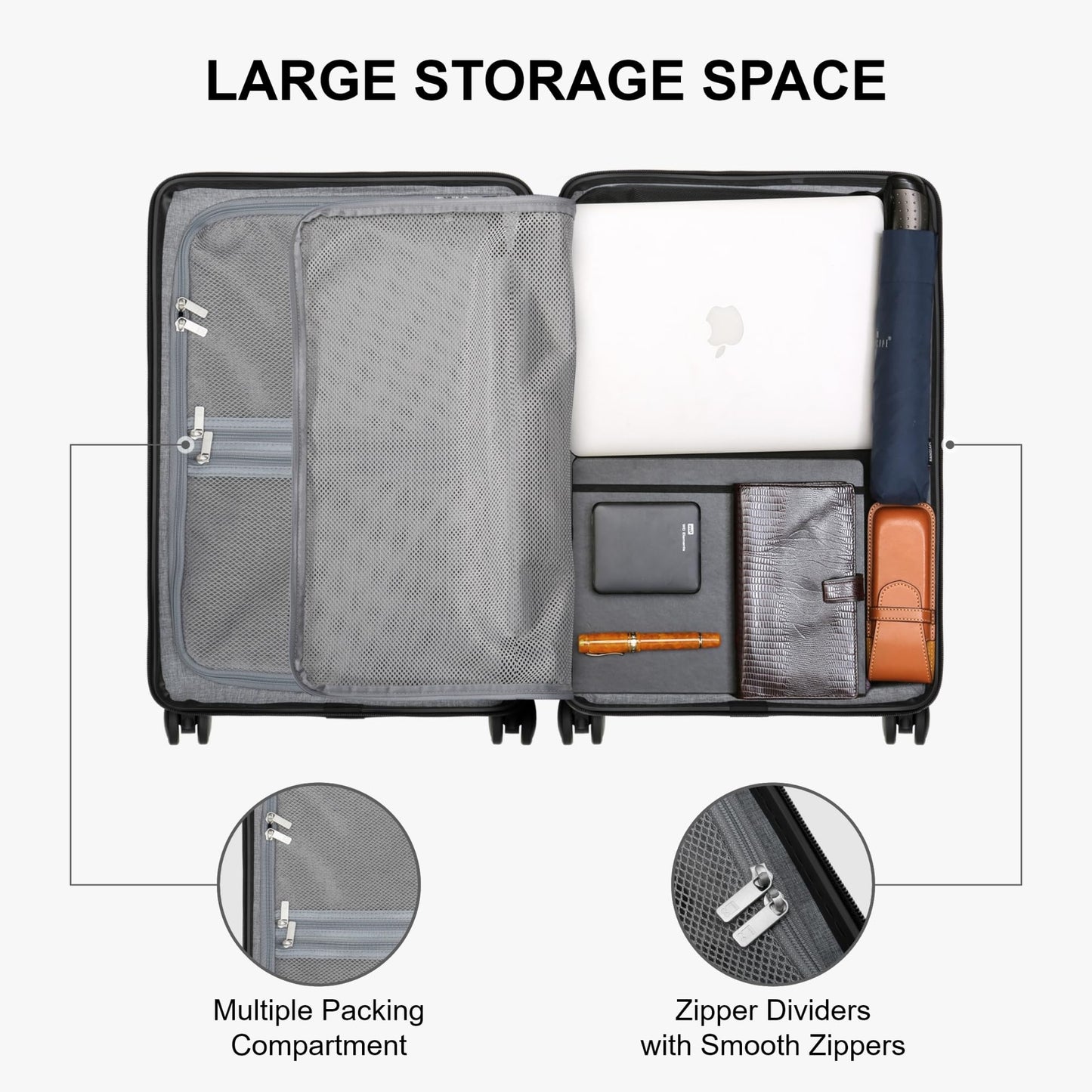 LEVEL8 hard-shell travel suitcase with organizer set (4 pieces): Elegance Matt | Black