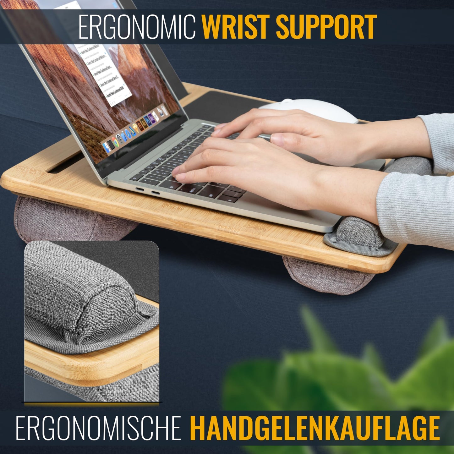 RICOO Laptopkissen Knietablett mit Kissen XXL Betttablett Laptoptisch Bambus & Mauspad Schoß Kissentablett LA0035 Notebook Laptop Unterlage Lapdesk Ständer Computer Tablett-Tisch für Couch Bett Sofa