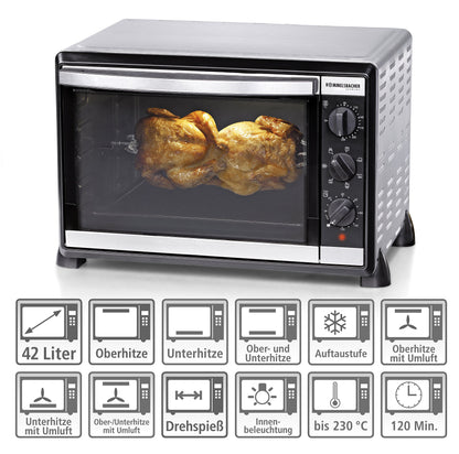 ROMMELSBACHER Baking &amp; Grill Oven (BG 1805/E) with double glazing, interior lighting, timer, 1800W
