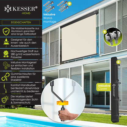 KESSER® vertical awning with hand crank mechanism: sun and privacy protection including mounting kit &amp; cover