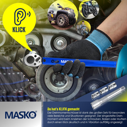 MASKO® torque wrench (6-piece): 40-210Nm 1/2' CV incl. 3 sockets + assembly gloves case