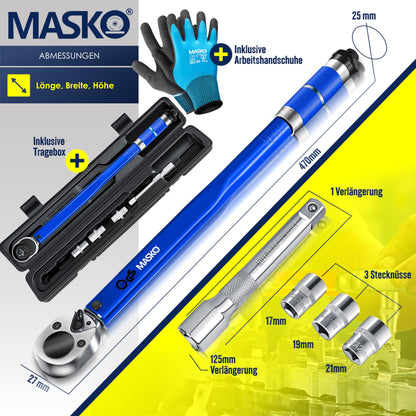 MASKO® torque wrench (6-piece): 40-210Nm 1/2' CV incl. 3 sockets + assembly gloves case