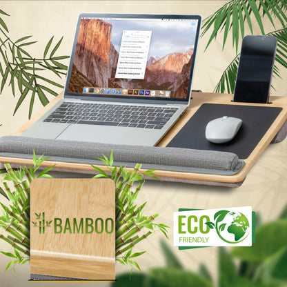 RICOO Laptopkissen Knietablett mit Kissen XXL Betttablett Laptoptisch Bambus & Mauspad Schoß Kissentablett LA0035 Notebook Laptop Unterlage Lapdesk Ständer Computer Tablett-Tisch für Couch Bett Sofa