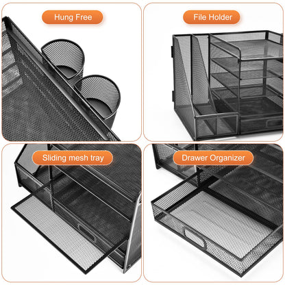 Schreibtisch Organizer mit Aktenhalter: 5-Ablagefächer mit Schublade, 2 Stifthalter (Schwarz)