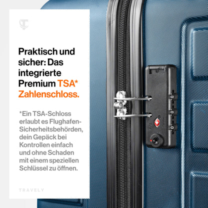 TRAVELY Polycarbonat Reisekoffer XL (77cm - 100 Liter) mit sanften Rollen & TSA Schloss
