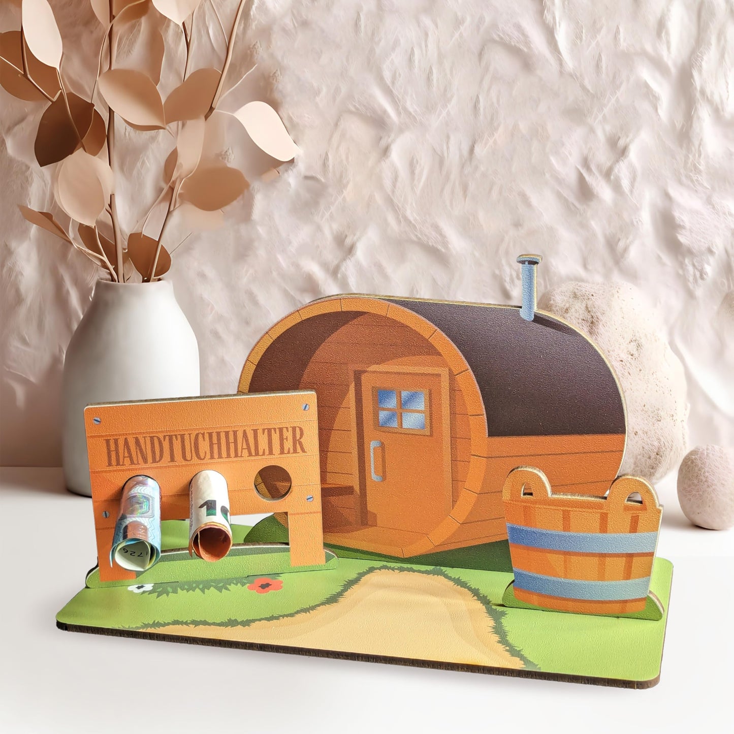 Sauna 3D-Holzkarte: Geschenkset-Gutscheinkarte für Wellnessurlaub