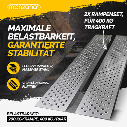MONZANA® 2x access ramp: 400kg load capacity made of galvanized steel (160x22.5x4.5cm)