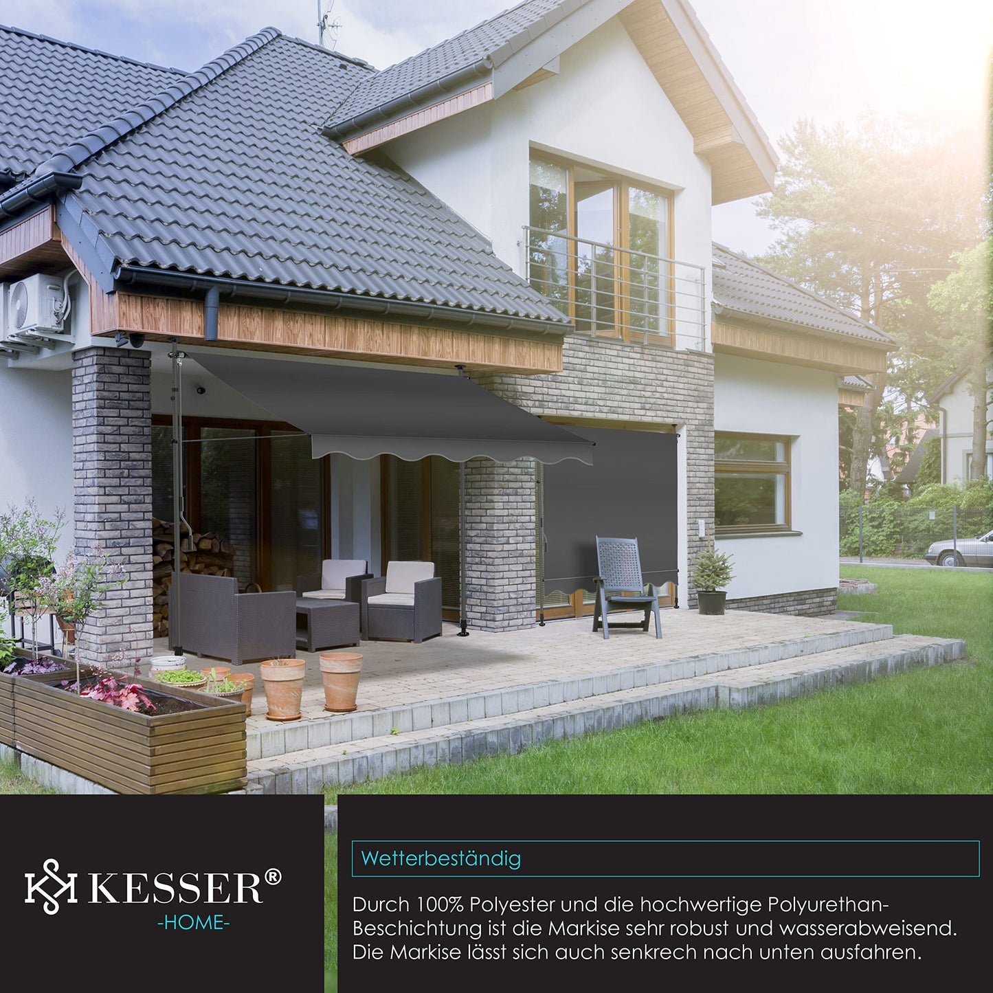 KESSER® Sonnenschutz Klemmmarkise für Balkon & etc. | Höhenverstellbar ohne Bohren (Anthrazit)