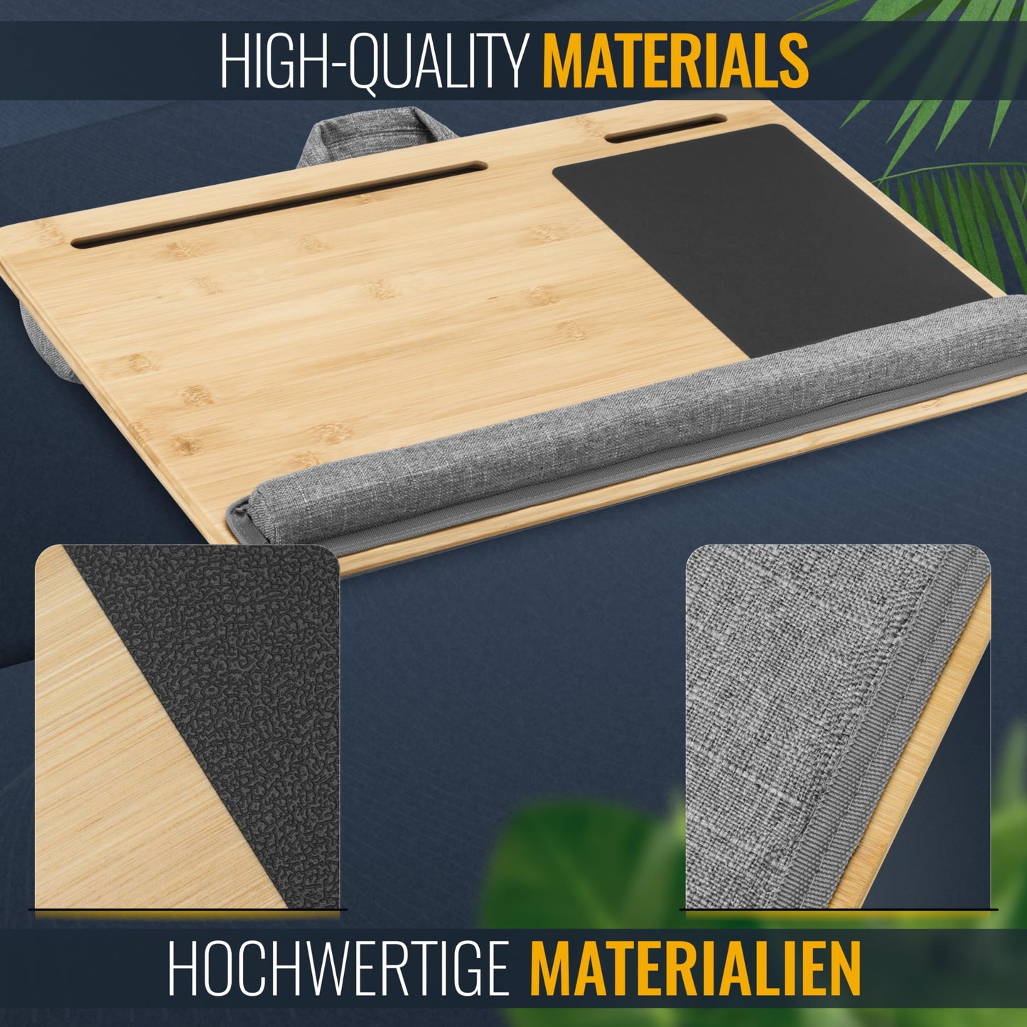 RICOO Laptopkissen Knietablett mit Kissen XXL Betttablett Laptoptisch Bambus & Mauspad Schoß Kissentablett LA0035 Notebook Laptop Unterlage Lapdesk Ständer Computer Tablett-Tisch für Couch Bett Sofa