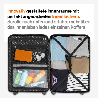 TRAVELY polycarbonate suitcase set (3 pieces) with smooth wheels &amp; TSA lock | Black