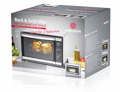 ROMMELSBACHER Baking &amp; Grill Oven (BG 1805/E) with double glazing, interior lighting, timer, 1800W