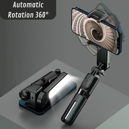 Verstellbarer Bluetooth Handyhalterung Fülllicht-Selfie-Ständer für iPhone, Samsung, Huawei, Xiaomi - Automatischer 360 Grad Rotation per Knopfdruck