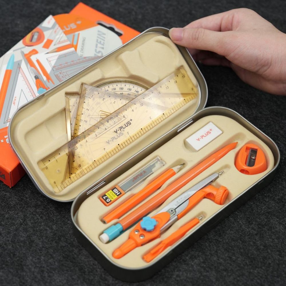 Mathematik-Geometrie-Set mit Lineal, Winkelmessern, Protraktor und Bleistiften