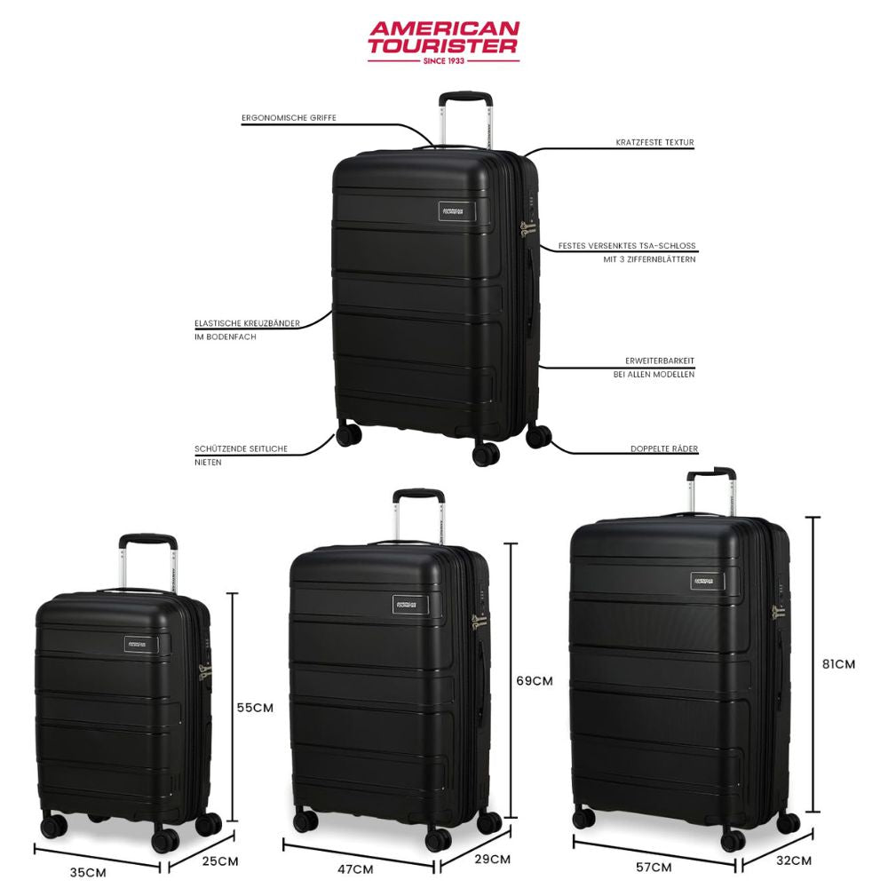 AMERICAN TOURISTER Skymax 3-teilig Koffer-Set in Schwarz | TSA-Schloss