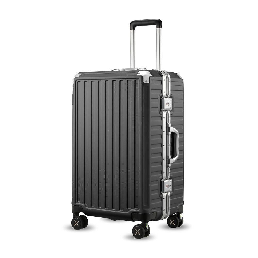 LUGGEX Hartschalen Reisekoffer mit Aluminiumrahmen: Größe: M (Schwarz - 65cm - 60 Liter)