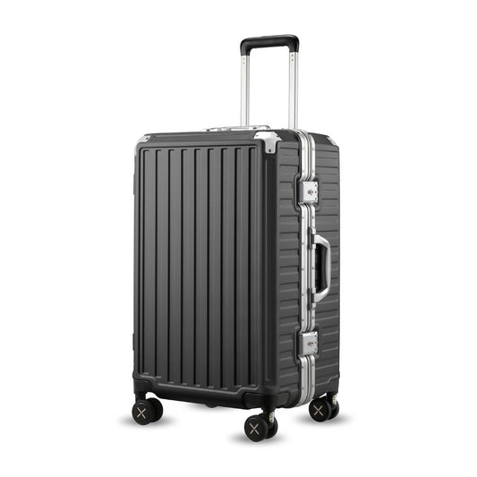 LUGGEX Hartschalen Reisekoffer mit Aluminiumrahmen: Größe: M (Schwarz - 65cm - 60 Liter)