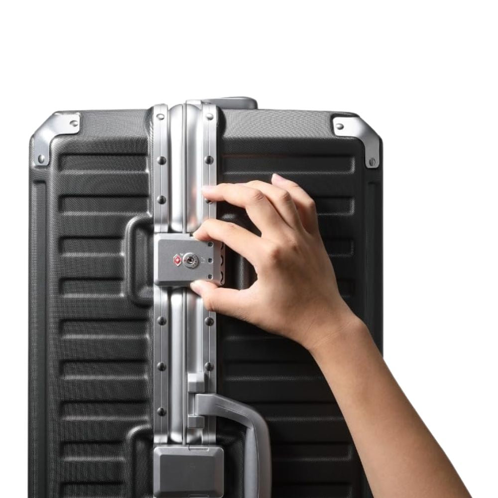 LUGGEX Hartschalen Reisekoffer mit Aluminiumrahmen: Größe: M (Schwarz - 65cm - 60 Liter)