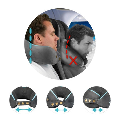 FLOWZOOM Nackenkissen für Flugzeug & Auto | Einstellbares Memory Foam mit flexiblen Druckknöpfen
