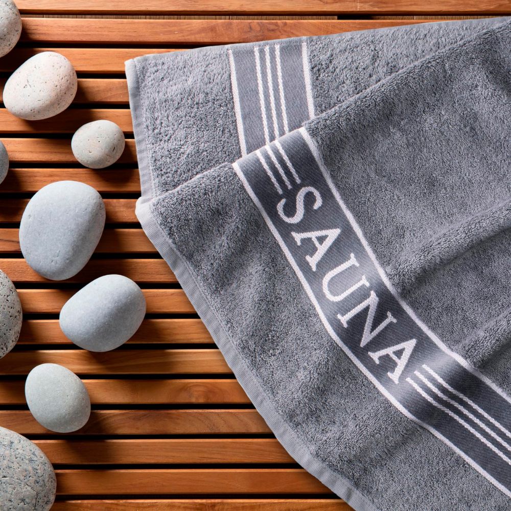 Sauna towel with border (80x200cm) made of 100% cotton in color: Deep Sea