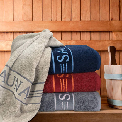 Sauna towel with border (80x200cm) made of 100% cotton in color: Deep Sea