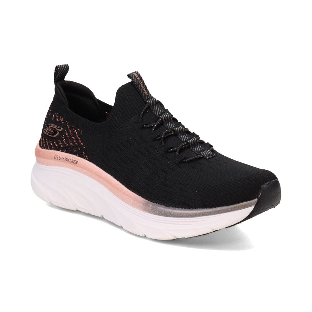 Skechers 'D'LUX Walker LET IT Glow' Damen Sneaker (Black Knit-Rose Gold Trim)