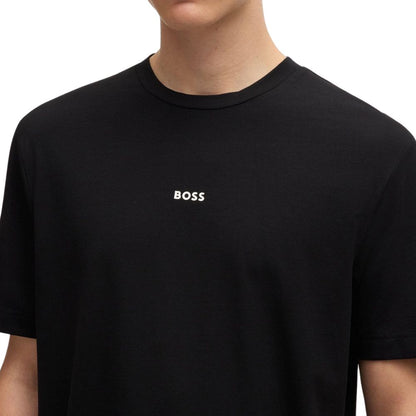 BOSS Herren T-Shirt aus Baumwoll-Mix mit Stretch-Elasthan, Logo-Print
