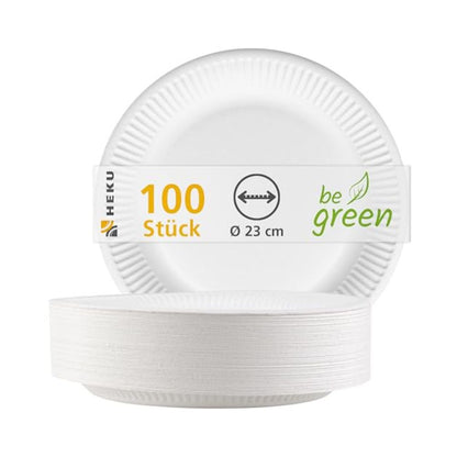 HEKU Pappteller (Ø 23cm, 100 Stück): 100% Kompostierbar | Umweltfreundliche Einwegteller