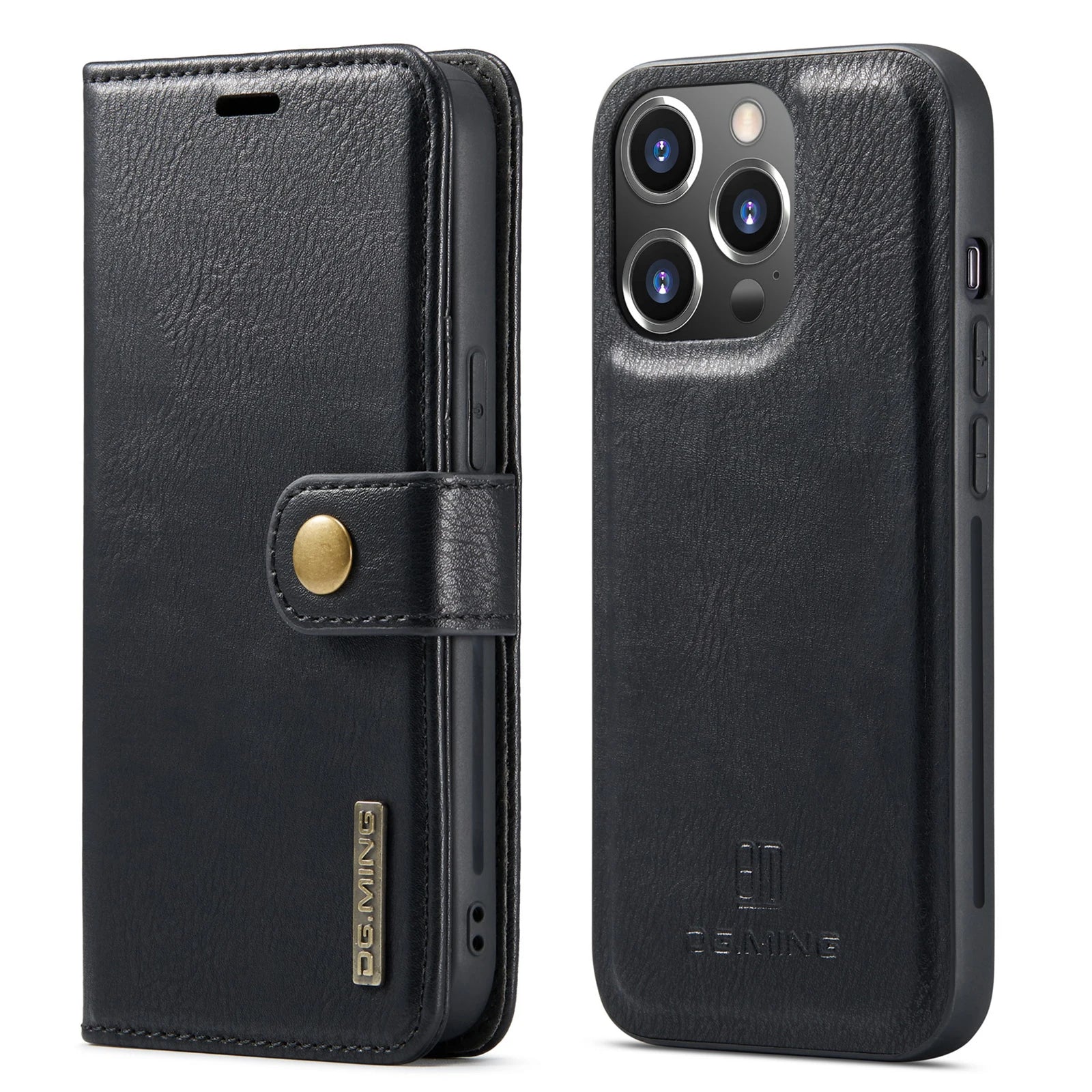 Magnetisches Ledercover für iPhone 15/14/13/12/11 Pro-Max | mit Kartenhalter - Schwarz