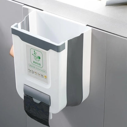 Faltbarer Küchenmülleimer 10 Liter | Schrankhängend Abfalleimer: Klappbar (Weiß)