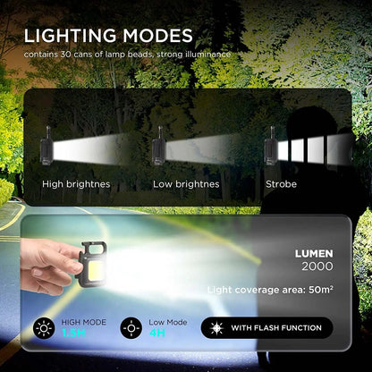 COB-Schlüsselbund LED | 3-Lichtmodi, Klappbar, Wiederaufladbar
