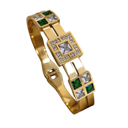 Luxuriöses Wasserfestes Smaragdgrünes Edelstahlarmband mit Zirkonia | Italienisches Charm-Armband